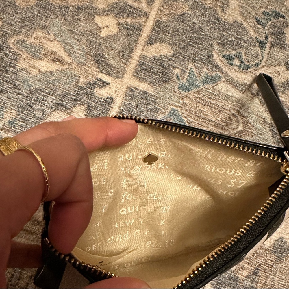 Kate Spade Women’s Leather Black and White Stripe Wristlet Clutch - Picture 8 of 11